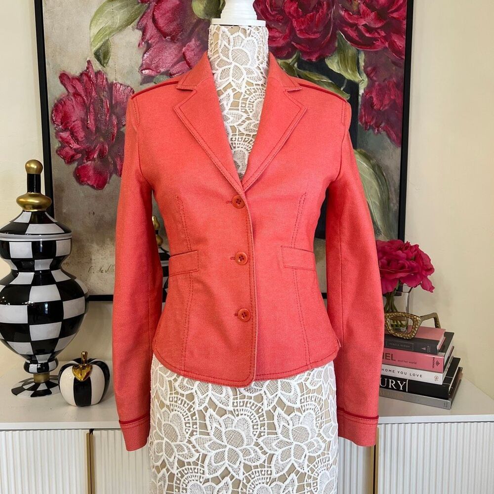 Strenesse Women's Single-Breasted Three-Button Tailored Blazer Coral Red Size 6